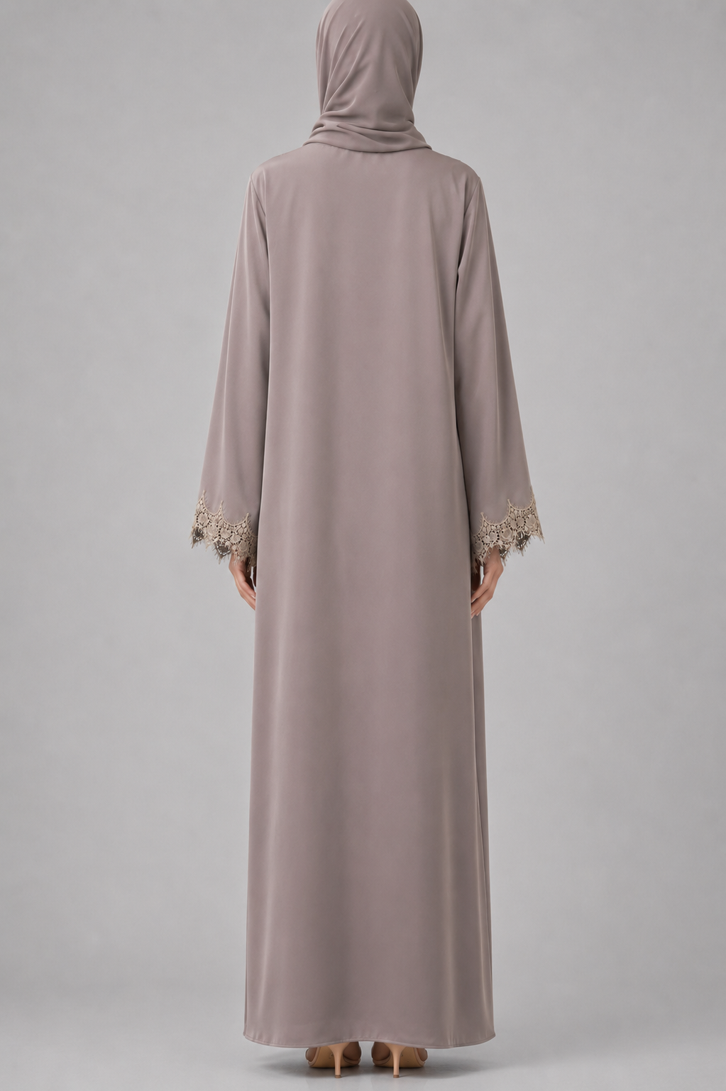 Dark beige fancy lace abaya