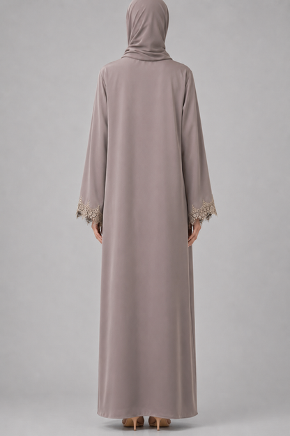 Dark beige fancy lace abaya