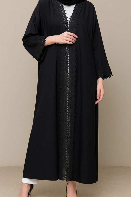 Black Ethereal Lace Abaya