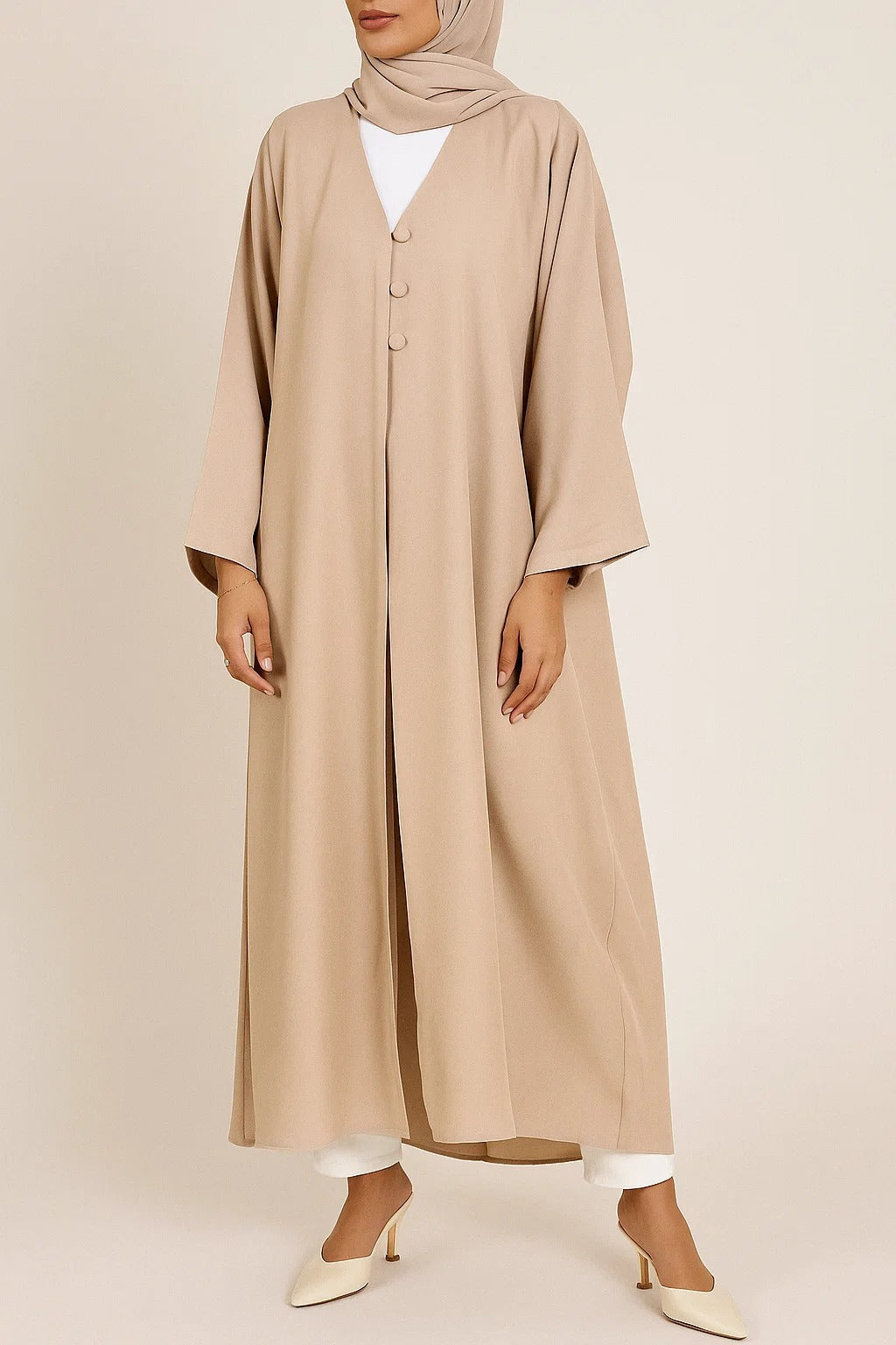 Beige Button Abaya