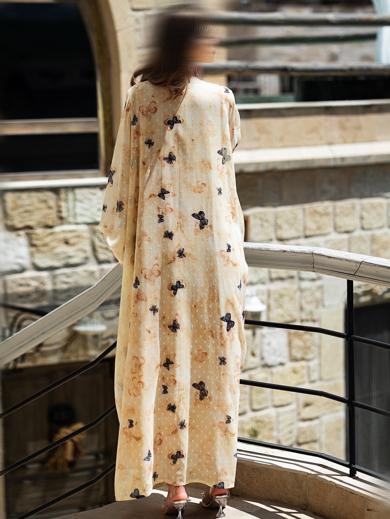 BA5035 White Papillon Drape Abaya