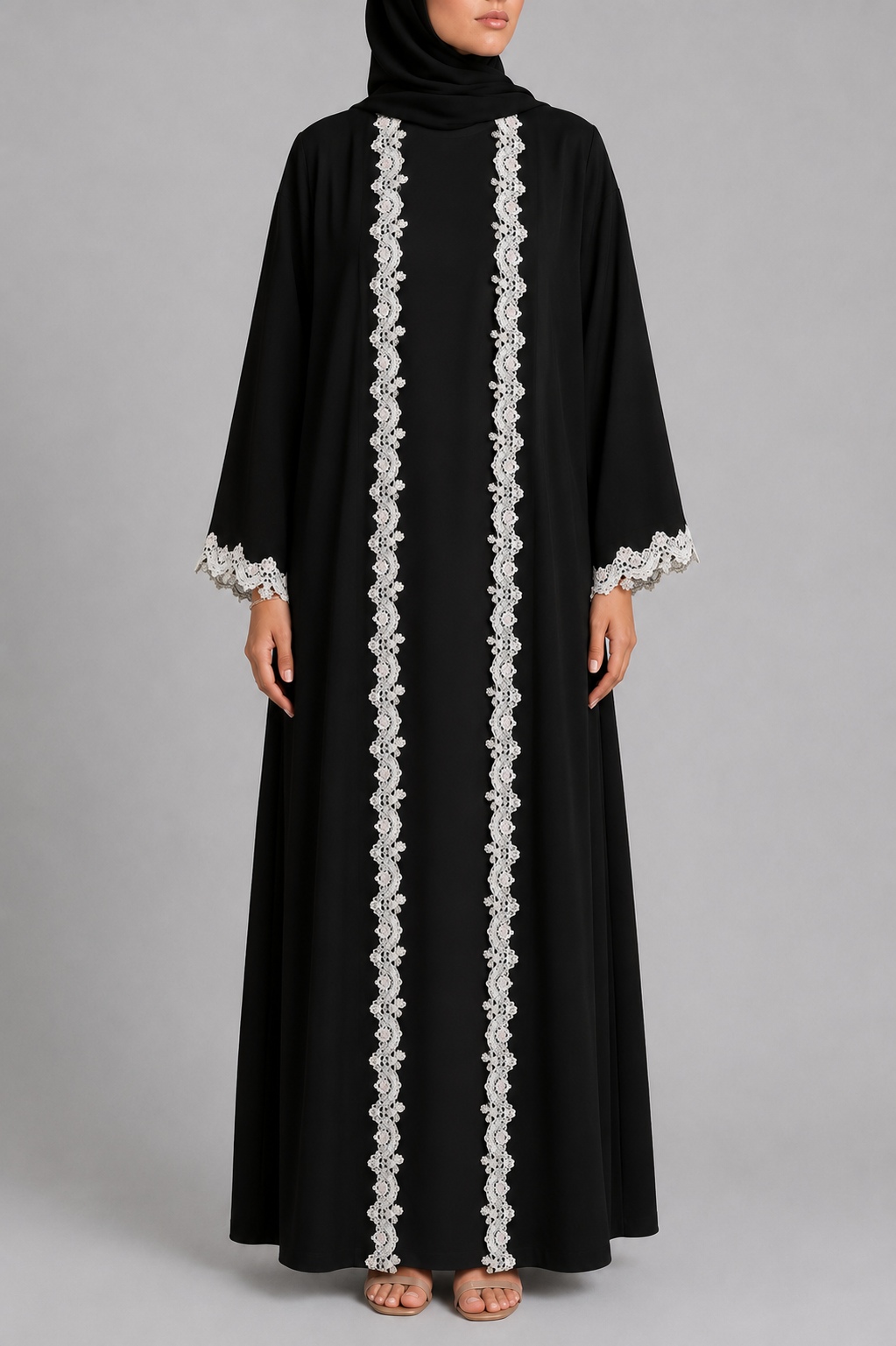 Black floral fancy lace abaya
