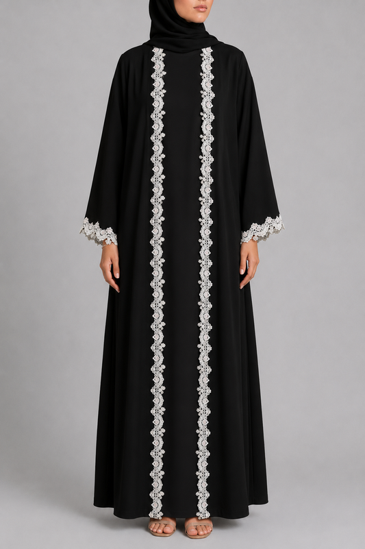 Black floral fancy lace abaya
