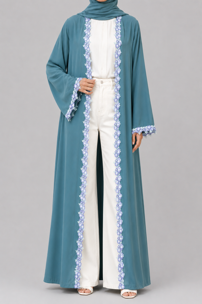 Seafoam teal fancy lace abaya