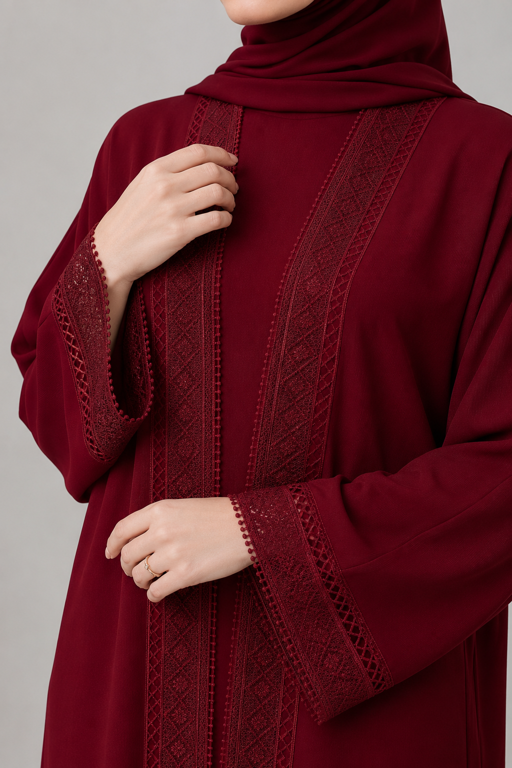 Maroon Fancy Lace Abaya (02)