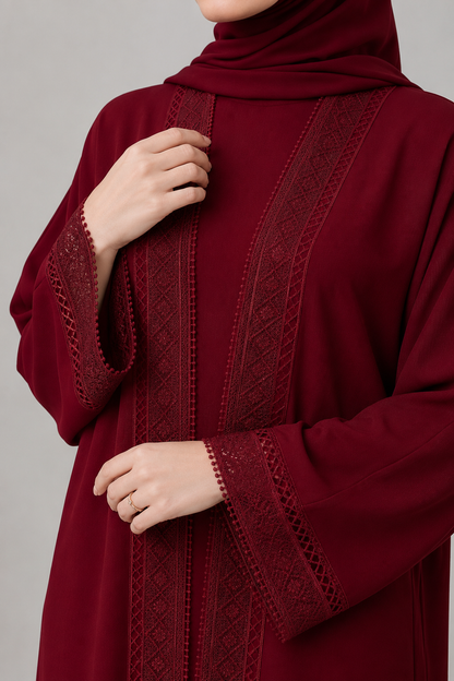Maroon Fancy Lace Abaya (02)