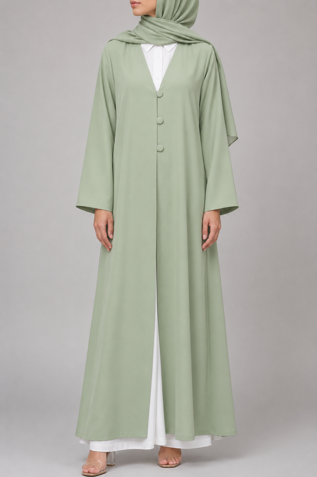 Pistachio button abaya