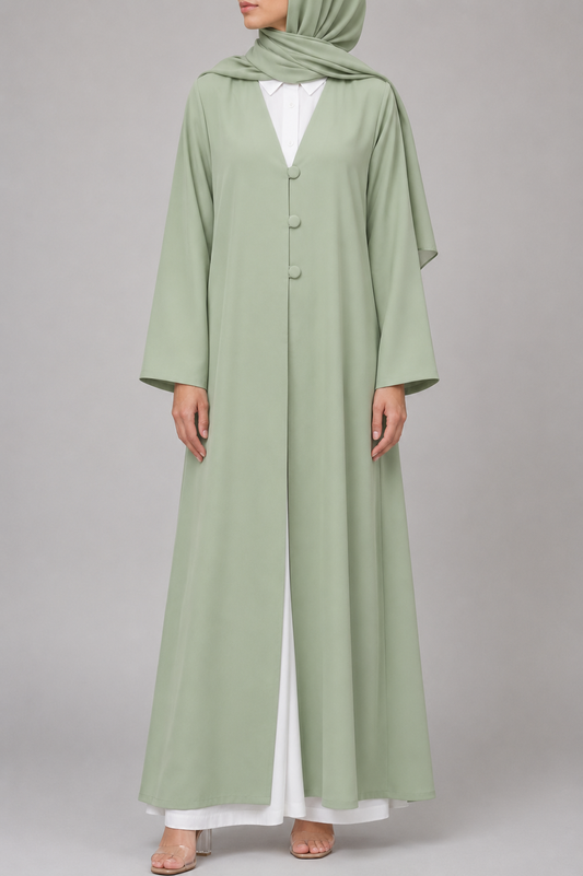 Pistachio button abaya