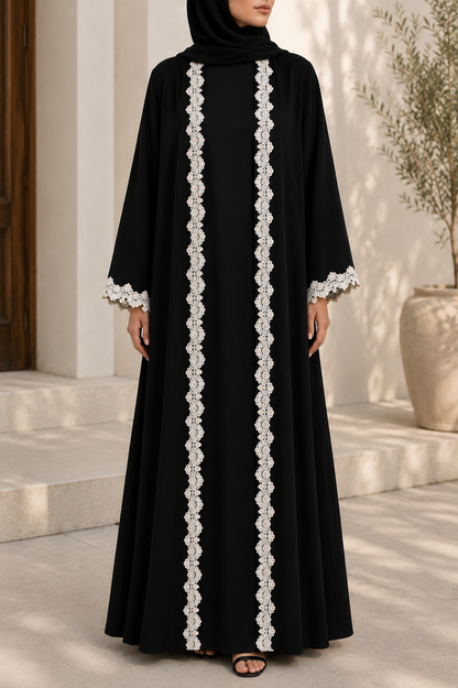 Black floral fancy lace abaya