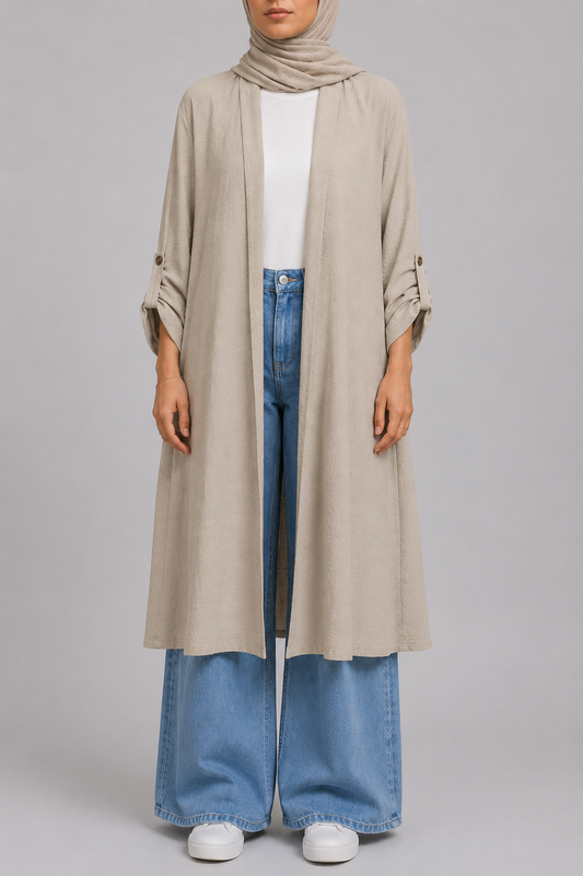 Beige- Long Cardigan