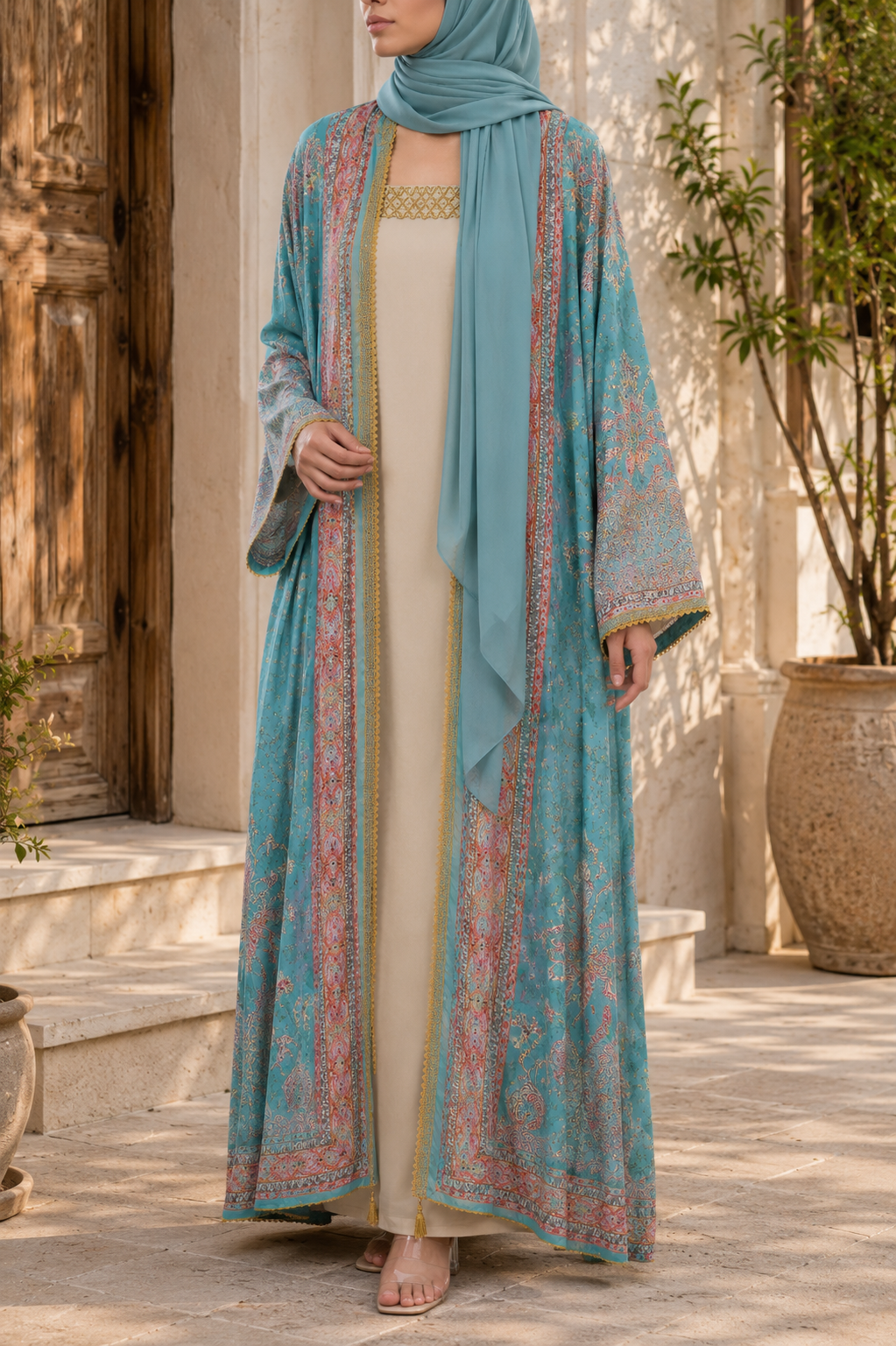 Ice Blue Zareen Abaya