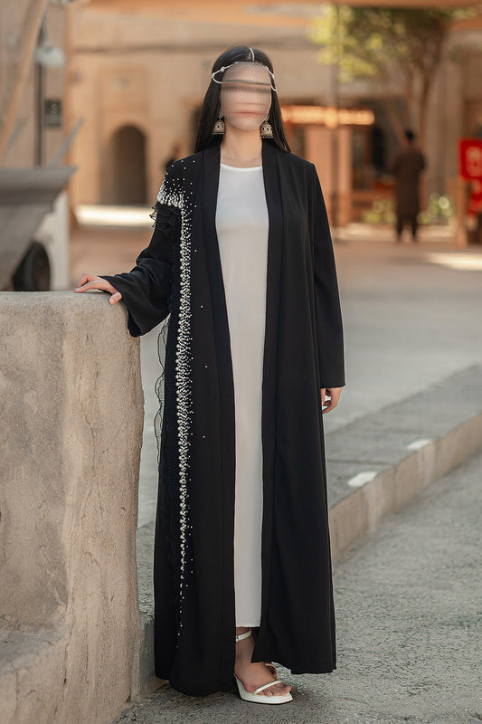 BA4105 Black Pearl Cascade Abaya