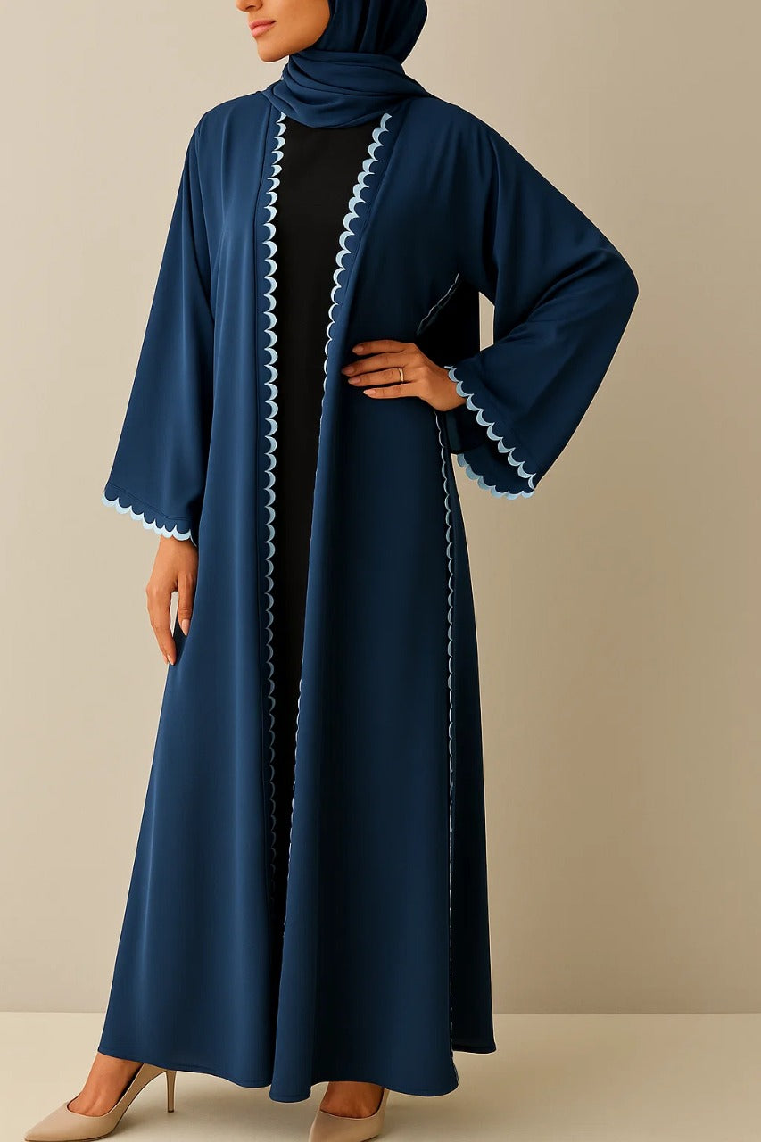 Navy Blue Scallop Abaya