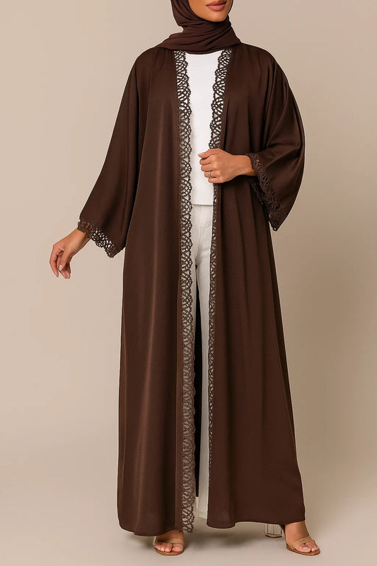 Chocolate fancy lace abaya