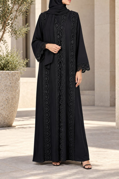Black Gladiolus Lace Abaya E13S