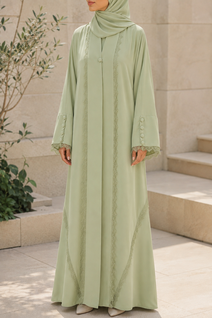Pistachio Symphony Lace Abaya